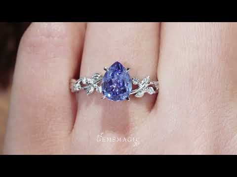 Cornflower Sapphire Leaf Engagement Ring - GemsMagic