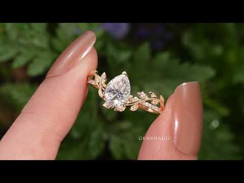 Pear Moissanite Natural Inspired Engagement Ring - GemsMagic
