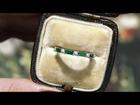 Freshwater Pearl and Emerald Alternating Wedding Band - GemsMagic