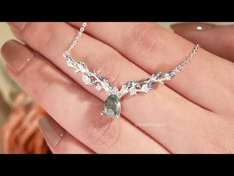 Pear Moss Agate Leaf Inspired Mistletoe Necklace Gift For Her