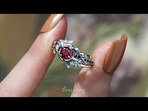Round-Cut Ruby Ring Set With 3 Rose Designs | Rosalind
