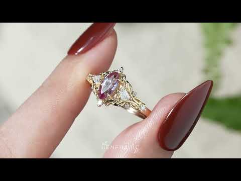 Vintage Marquise Cut Alexandrite Leaf Inspired Art Nouveau Engagement Ring - Isadora | GemsMagic