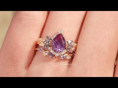 Fairy Ring-Alexandrite Halo Gold Ring Set 2pcs-Vivienne