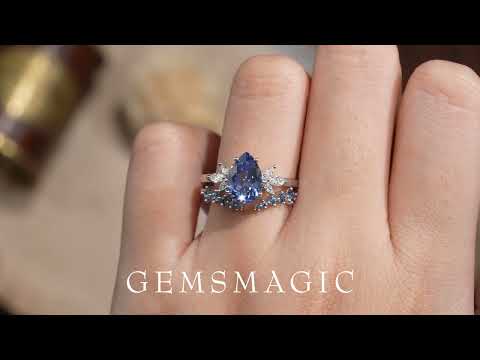 Blue Wisteria Inspired Sapphire Ring Set 2pcs - Freya - GemsMagic