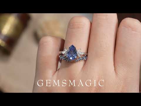 Load and play video in Gallery viewer, GemsMagic Blue Wisteria Inspired Sapphire Ring Set 2pcs - Freya
