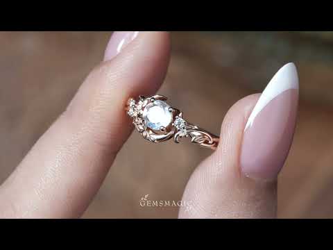 Moonstone Nature Inspired Celestial Engagement Ring - Lunelle | GemsMagic