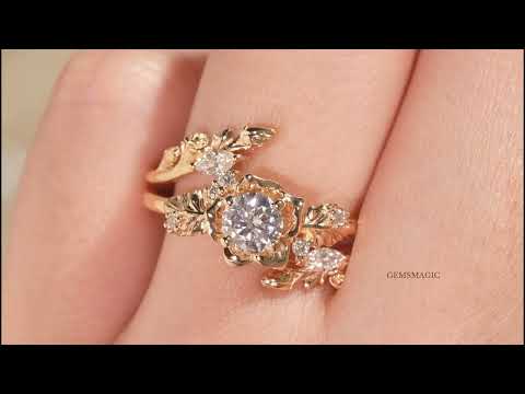 Blooming Rose Moissanite with Rose Buds Ring Set - Yuna
