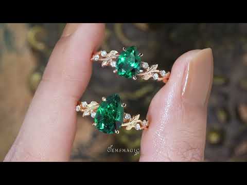 Emerald Leaf Engagement Ring GemsMagic