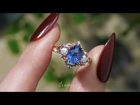 Three-Stone Sparkle Cut Sapphire Engagement Ring - Audrey