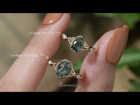 Pear Dainty Moss Agate Engagement Ring - GemsMagic