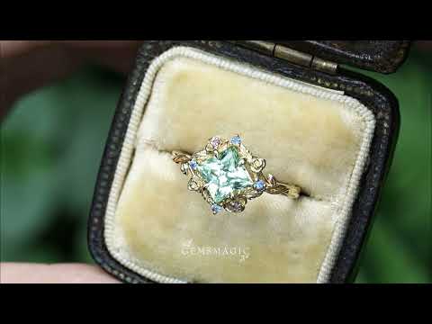 Princess Cut Green Sapphire Nature Inspired Whimsical Engagement Ring - Amarante | GemsMagic