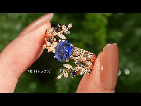 Aphrodite's Cornflower Sapphire Cross Leaf Ehancer Ring Set - Keirac