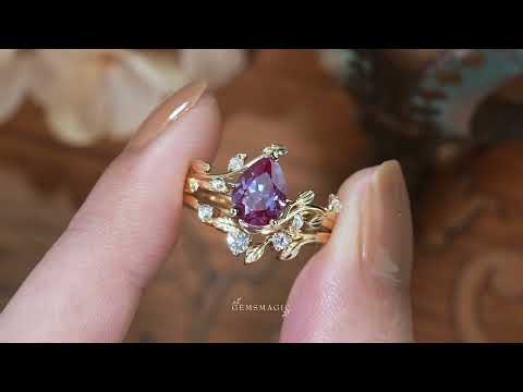 Pear Cut Alexandrite Engagement Ring Set- Olivia2.0 - GemsMagic
