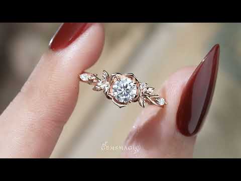 Round Cut Moissanite Flower Inspired Engagement Ring - Ellie
