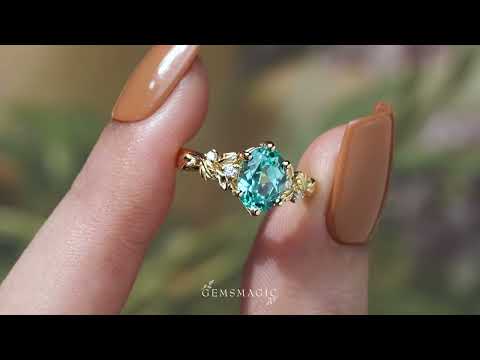 Oval Cut Paraiba Leaf Engagement Ring - Cora | GemsMagic