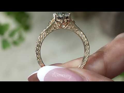 Vintage Oval Cut Lab-Grown Diamond Rose Inspired Milgrain Engagement Ring - Rosavelle | GemsMagic