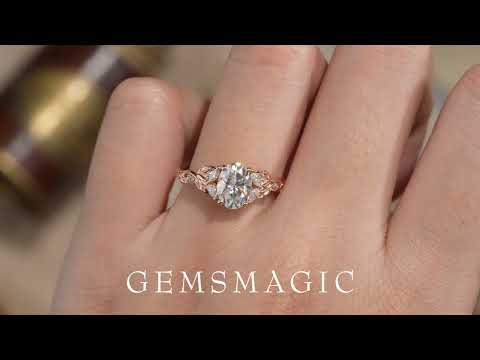 Load and play video in Gallery viewer, GemsMagic Crossed Leaf Moissanite Engagement Ring
