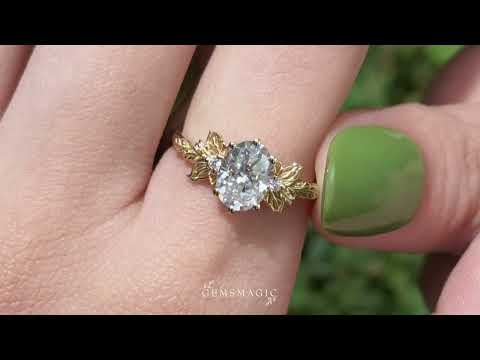 Butterfly Inspired Oval Moissanite Engagement Ring with Carved Hollow Leaf Design - Mariselle | GemsMagic