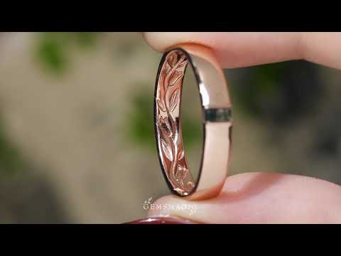 Men's Moss Agate Band with Intricate Floral and Leaf Inner Engraving - Matthew
