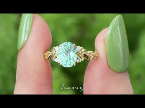 Sparkle Cut Oval Green Sapphire Milgrain Engagement Ring - Kimberly | GemsMagic
