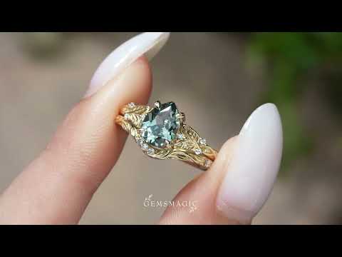 Pear Cut Green Sapphire Nature Inspired Leaf Claw Bridal Ring Set - Avielle | GemsMagic