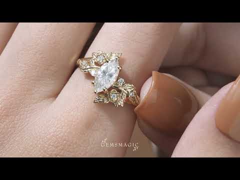 Marquise Cut Moissanite Flower Inspired Engagement Ring - Rose Blossom