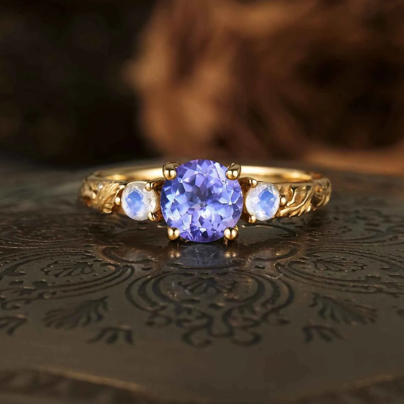 Round Tanzanite Moonstone Cluster Engagement Ring - GemsMagic - GemsMagic