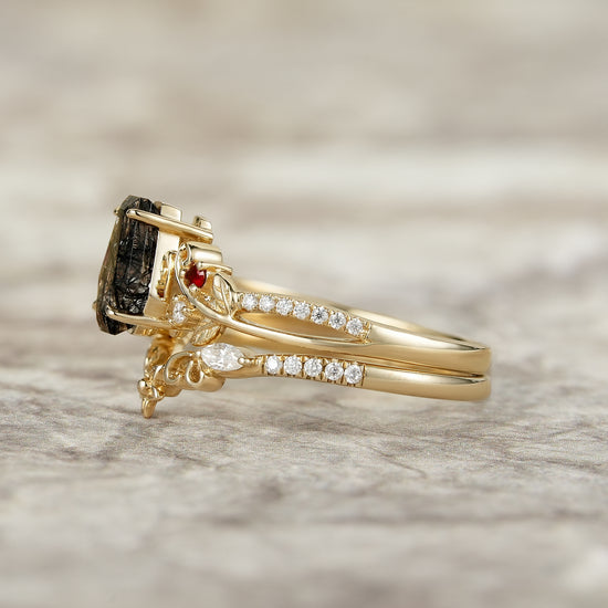 Leaf-Inspired Black Rutilated Quartz Bridal Set-Lio