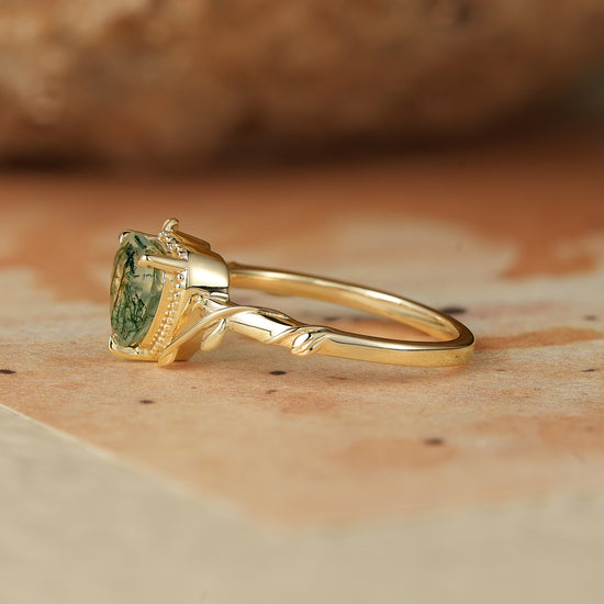 GemsMagic Heart Moss Agate Natural Inspired Leaf Engagement Ring - Faith