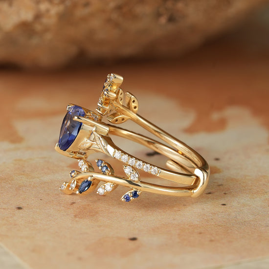 Aphrodite's Enchanted Vine | A Mythical Heart Shaped Sapphire Engagement Ring Set