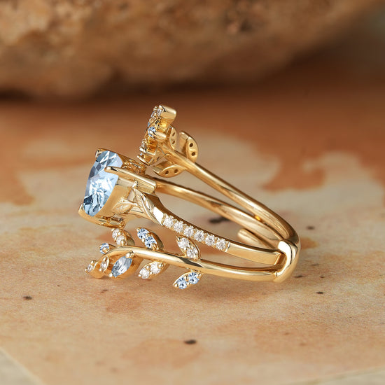 Aphrodite's Enchanted Vine | A Mythical Heart Shaped Aquamarine Engagement Ring Set