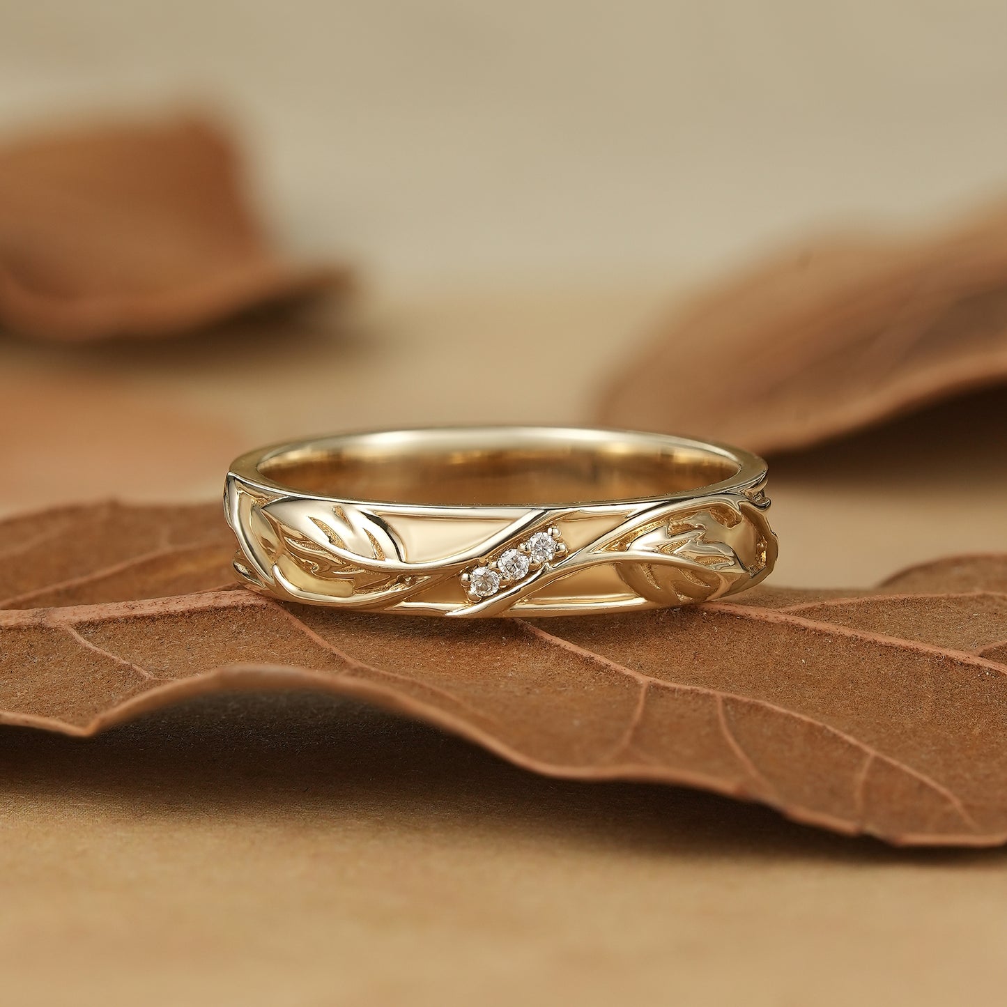 Oak Leaf Inspired Men's Band with Moissanite - Xander