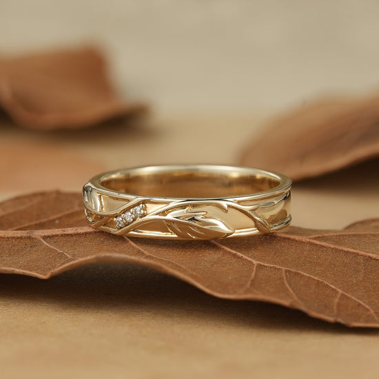 Oak Leaf Inspired Men's Band with Moissanite - Xander