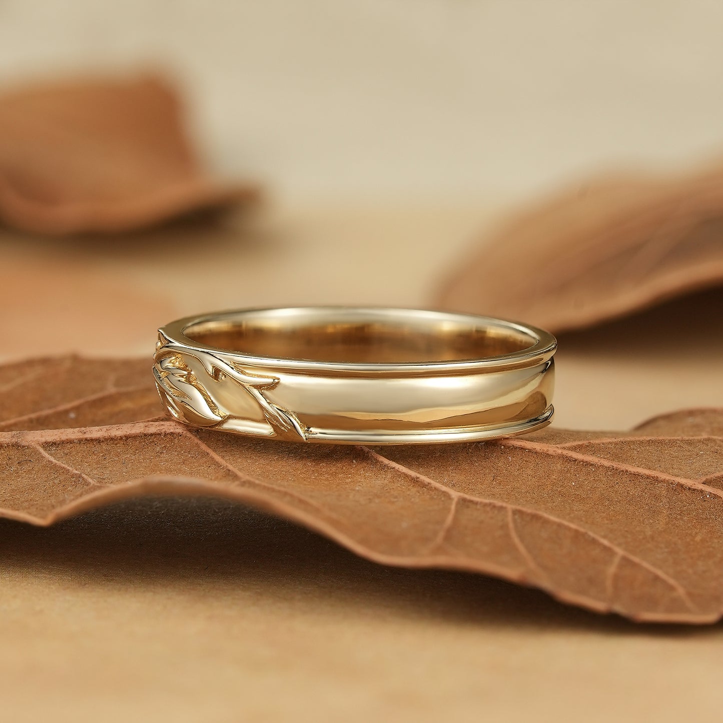 Oak Leaf Inspired Men's Band with Moissanite - Xander