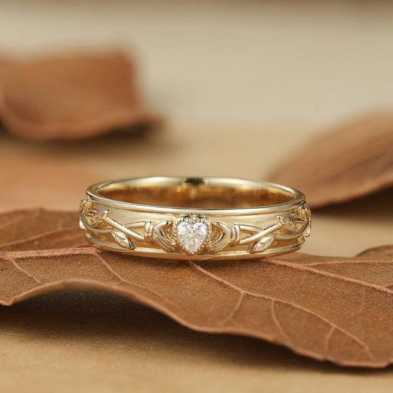 Timeless Romance: Heart-Shaped Moissanite Leaf Band - Caleb