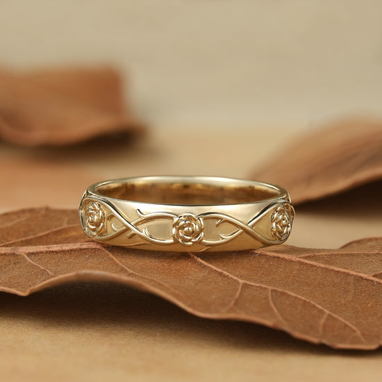 Thorned Rose: Elegant Floral Vine Wedding Band - Jasper