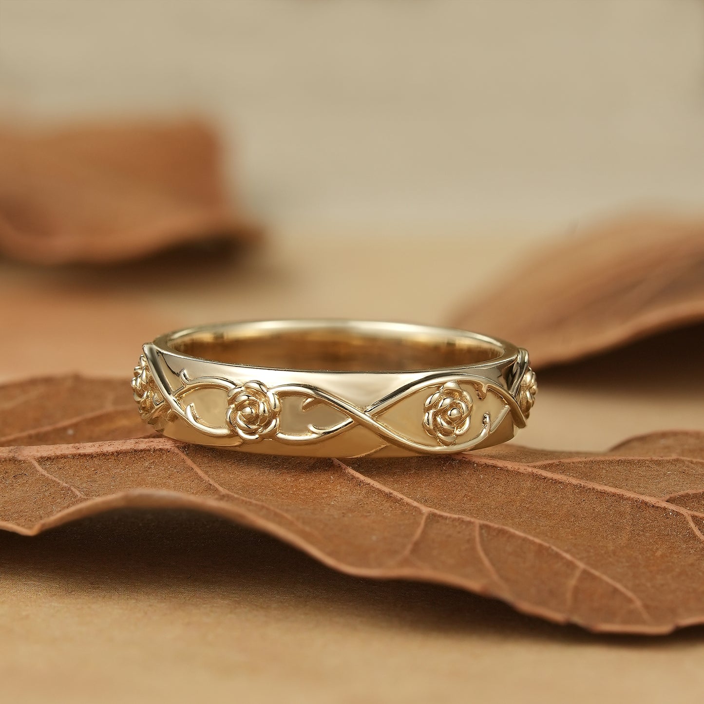 Thorned Rose: Elegant Floral Vine Wedding Band - Jasper