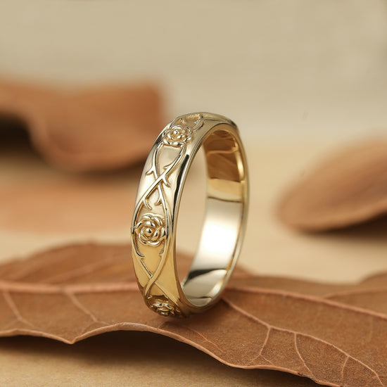 Thorned Rose: Elegant Floral Vine Wedding Band - Jasper