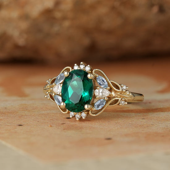 Verdant Majesty: Twisted Leaf Emerald and Ring