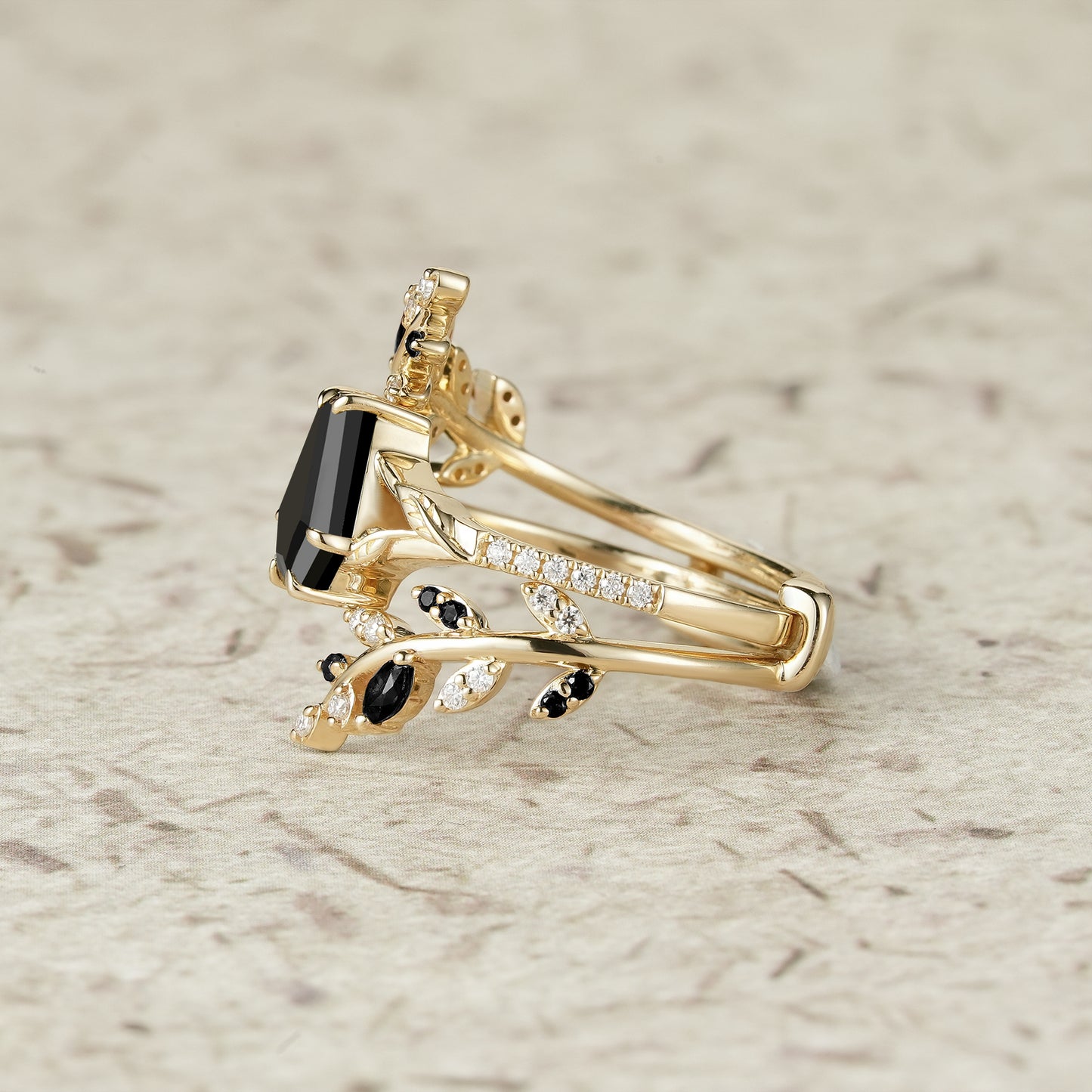 Aphrodite's Enchanted Vine | A Mythical Black Onyx Engagement Ring Set