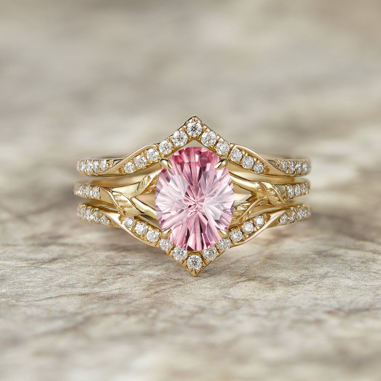 Sparkle - cut Padparadscha Enhancer Ring Set - Tindra - GemsMagic