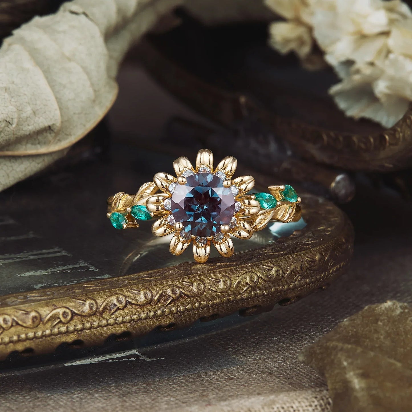 Sunflower Inspired Engagement Ring - GemsMagic - GemsMagic