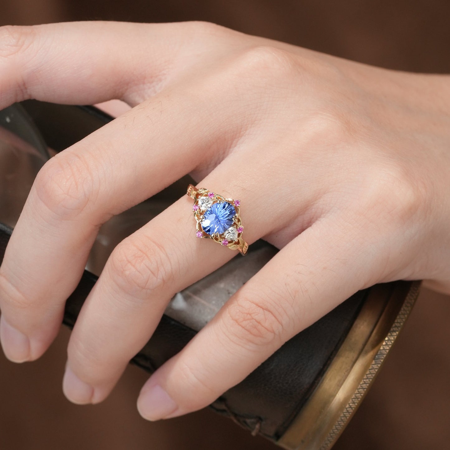 Three - Stone Sparkle Cut Sapphire Engagement Ring - Audrey - GemsMagic