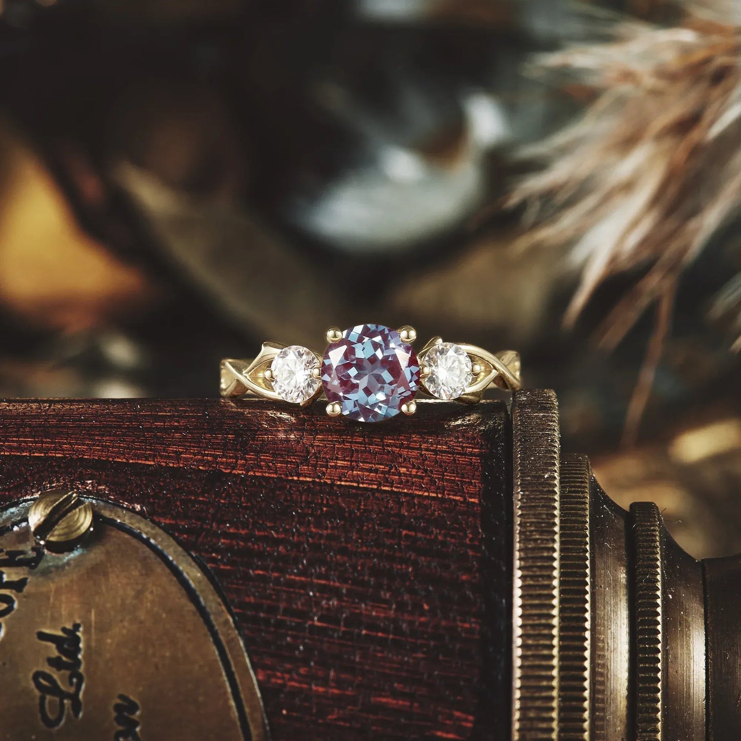 Three - Stone Symphony of Alexandrite and Moissanite - GemsMagic
