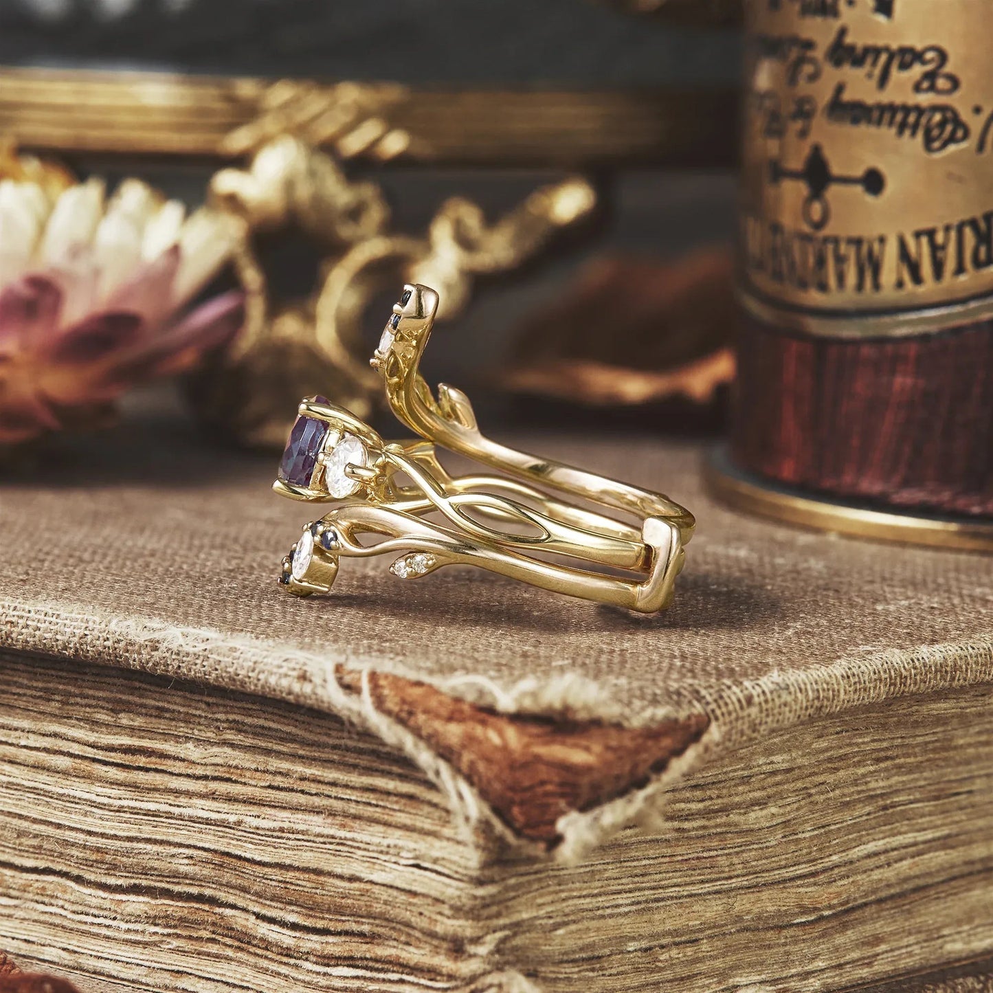 Three - Stone Symphony of Alexandrite and Moissanite | Adonis - GemsMagic