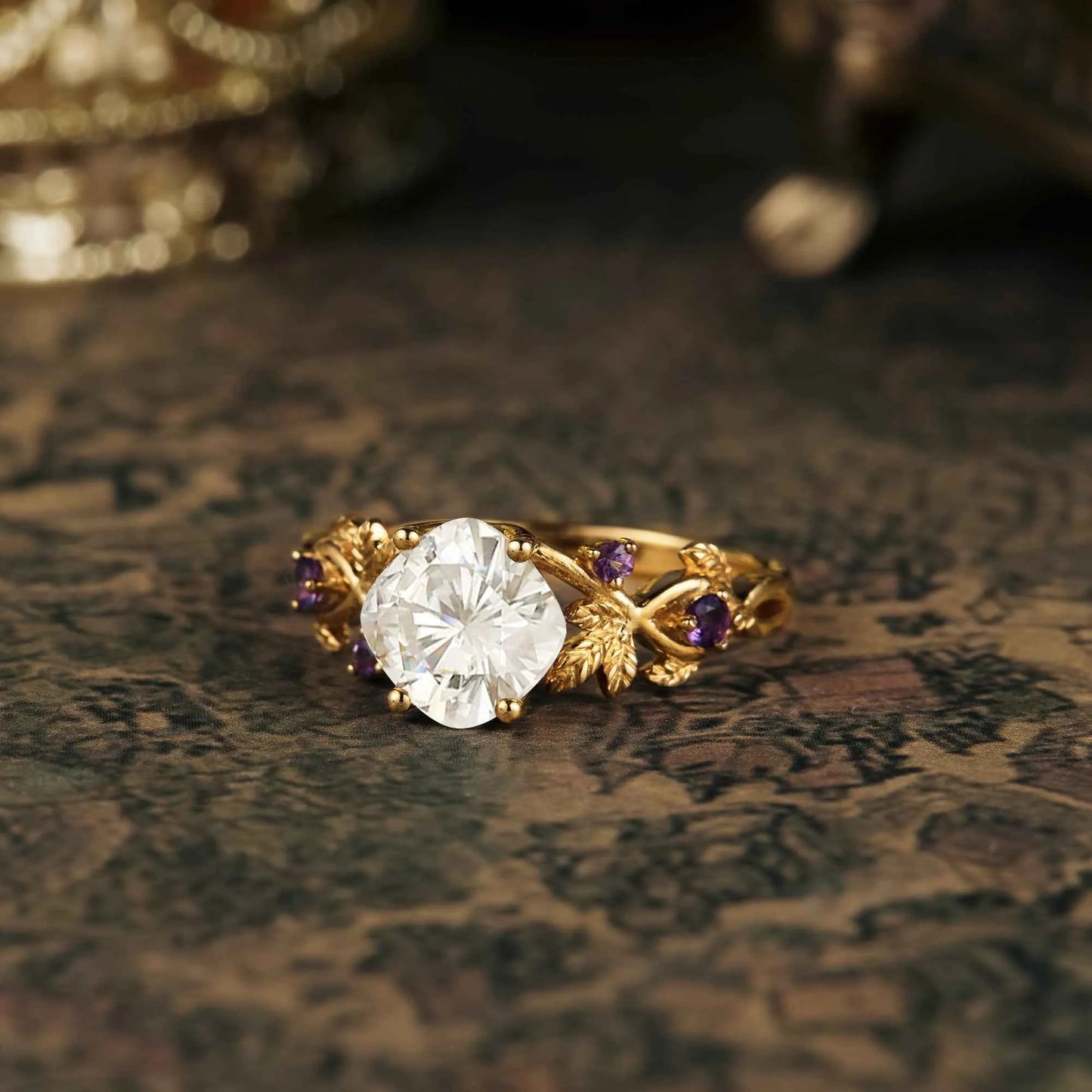 Trifolium Pratense Inspired Moissanite Engagement Ring - GemsMagic - GemsMagic