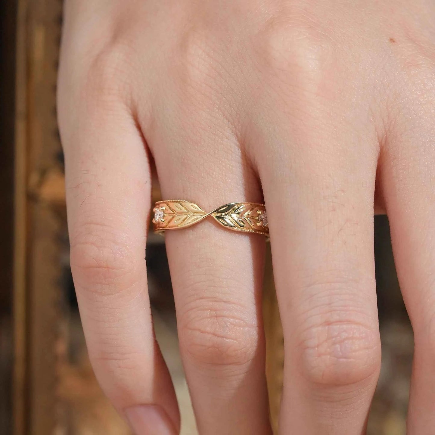 Unique Moissanite Nature Inspired Men's Ring Twist Milgrain Men's Band - GemsMagic