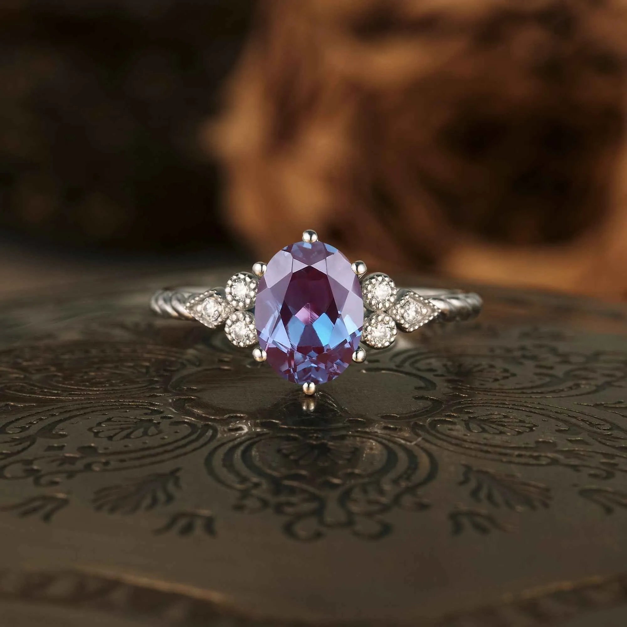 Unique Oval Alexandrite Twisted Engagement Ring - GemsMagic