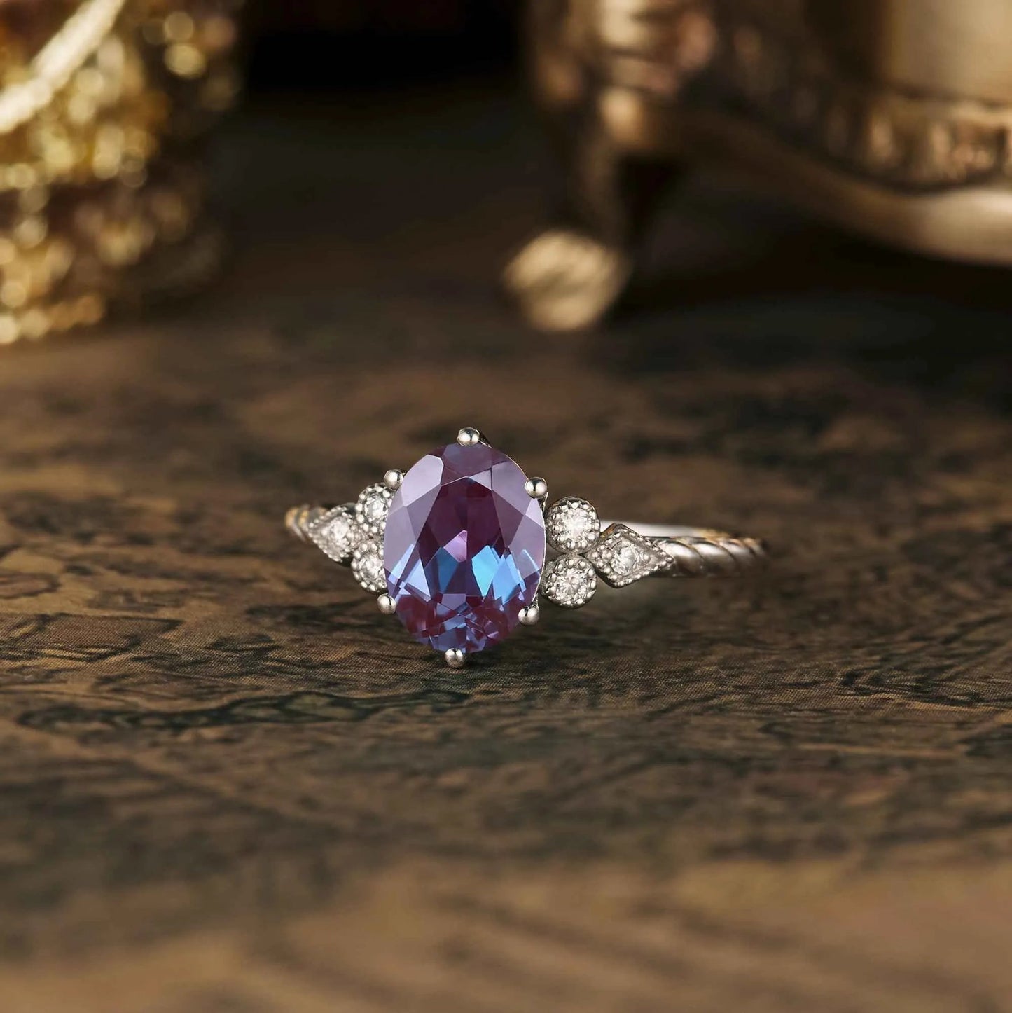 Unique Oval Alexandrite Twisted Engagement Ring - GemsMagic - GemsMagic