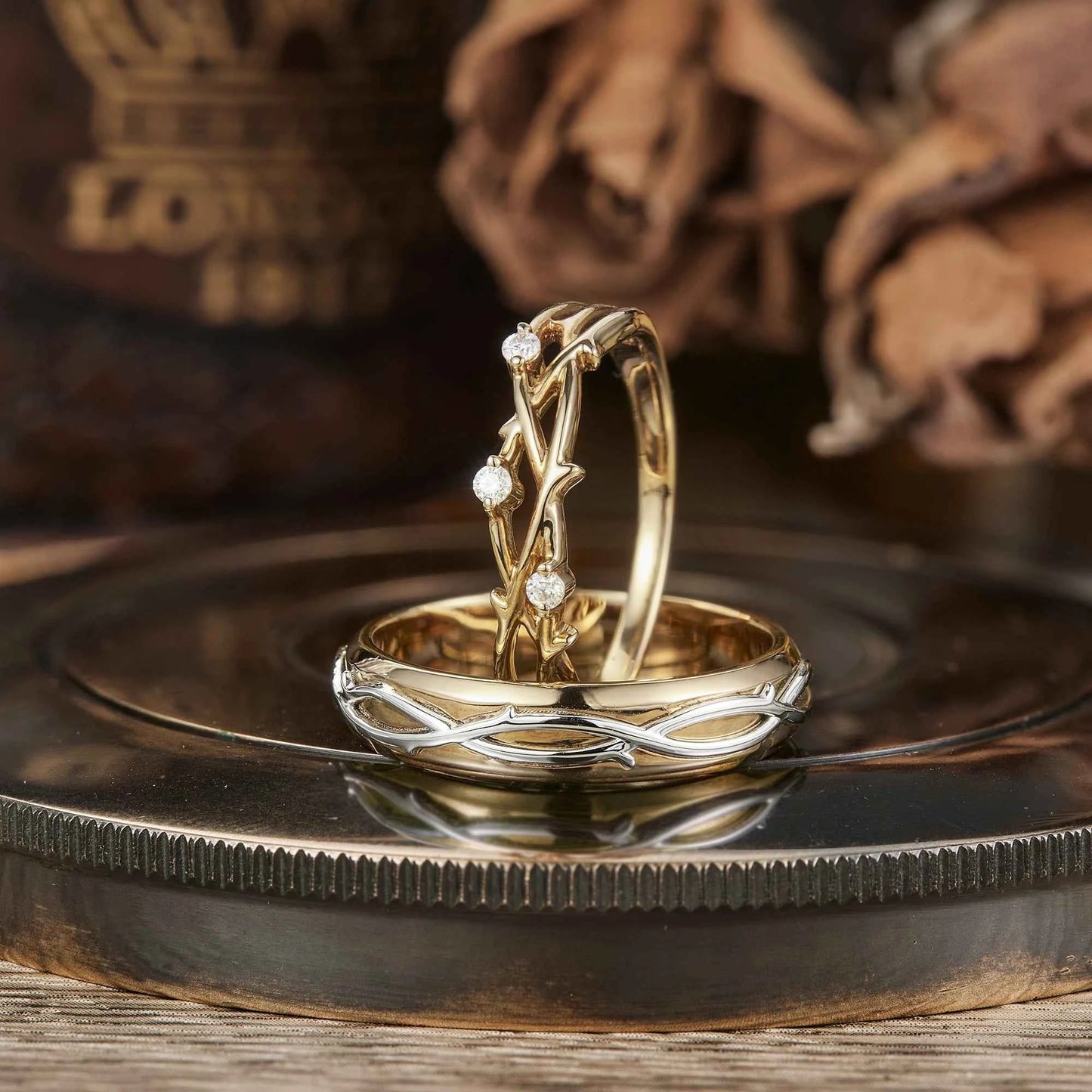 Unique Vine Design Moissanite Couple Ring Set - Now & Forever - GemsMagic